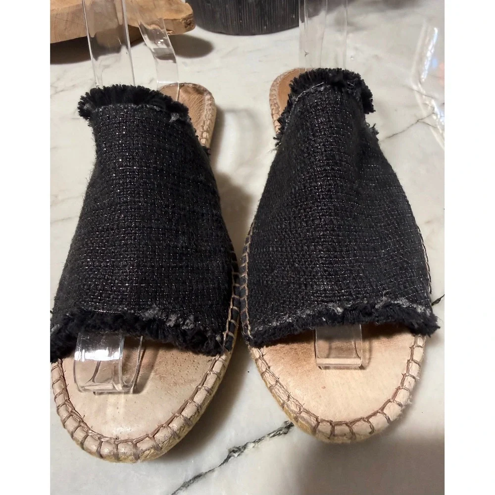 Eric Michael Handmade in Spain Black Shimmer Fringe Espadrille Slides Sz 39 8.5